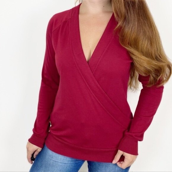 LOLE Red Sasmita Fleece Wrap Sweater Top Medium Athleisure Lounge Yoga Athletic - Picture 1 of 8